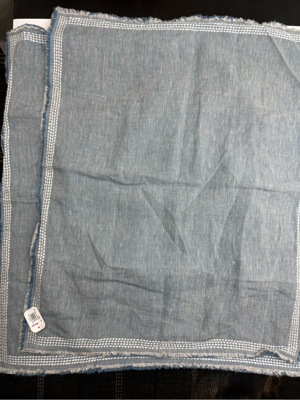 POTTERY BARN Belgian Flax Linen Fringed Border Stitch Standard Sham Chambray